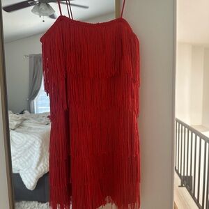 12th tribe red fringe romper